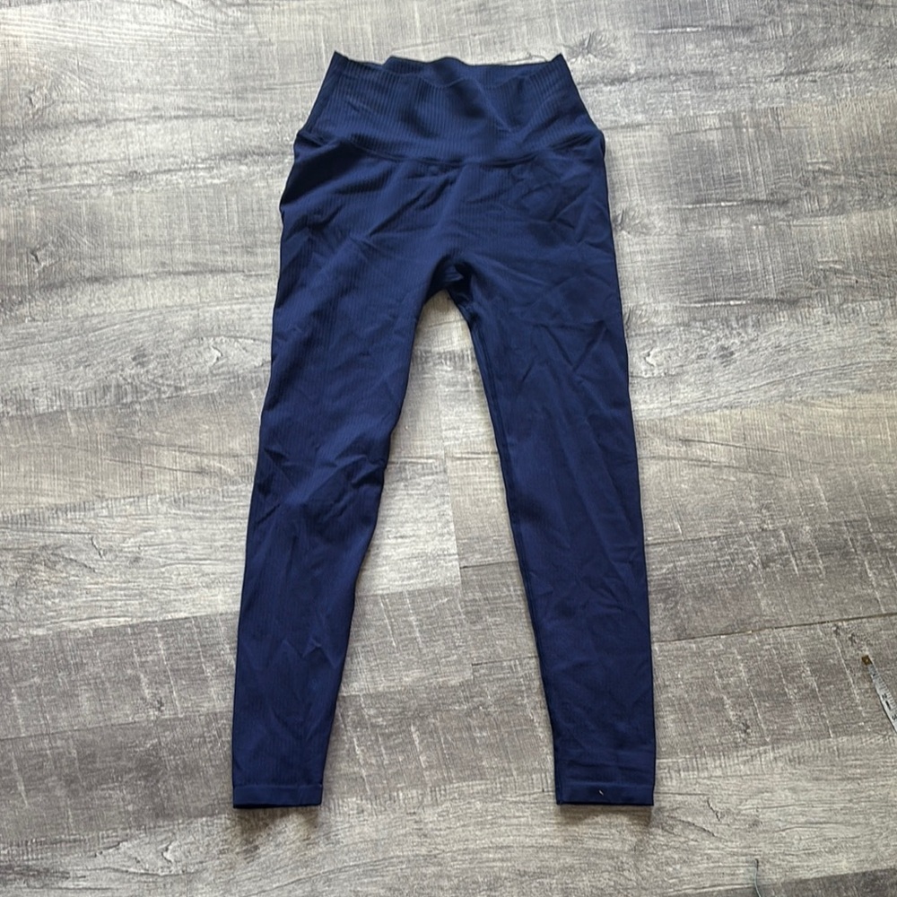 Balance Athletica Linear High Rise Navy Ribbed Seamless Leggings